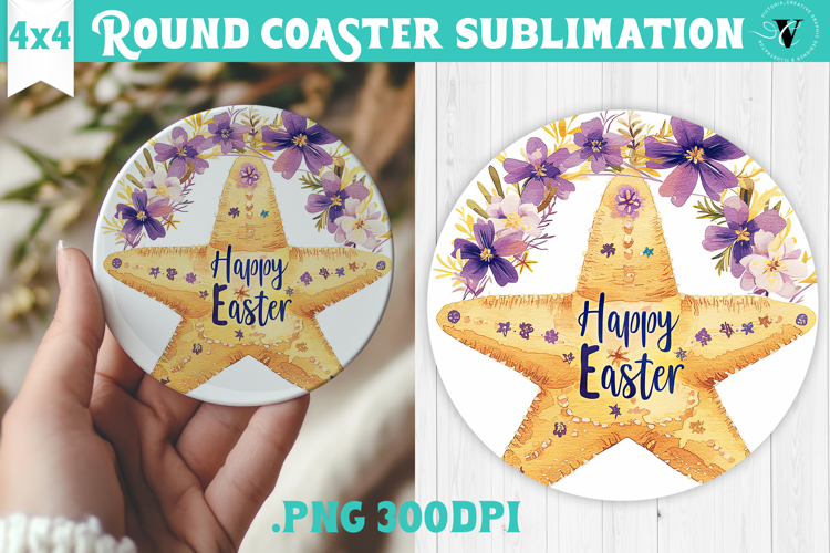 Easter Round Coaster | Watercolor Starfish | Happy Easter