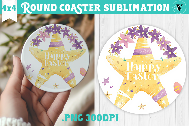 Easter Round Coaster | Watercolor Starfish | Happy Easter