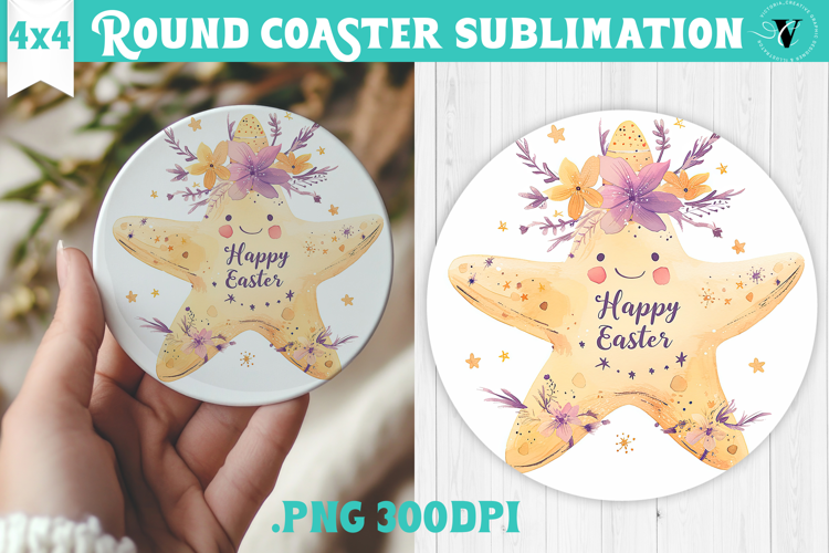Easter Round Coaster | Watercolor Starfish | Happy Easter