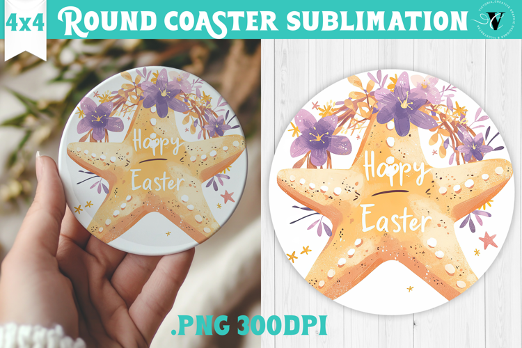 Easter Round Coaster | Watercolor Starfish | Happy Easter
