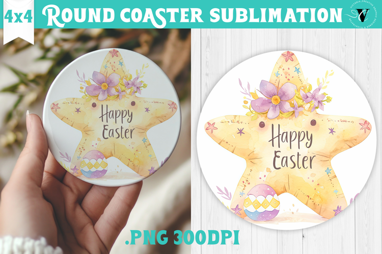 Easter Round Coaster | Watercolor Starfish | Happy Easter