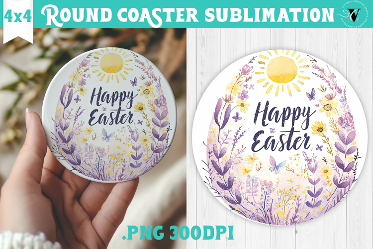 Easter Round Coaster | Watercolor Flowers | Happy Easter