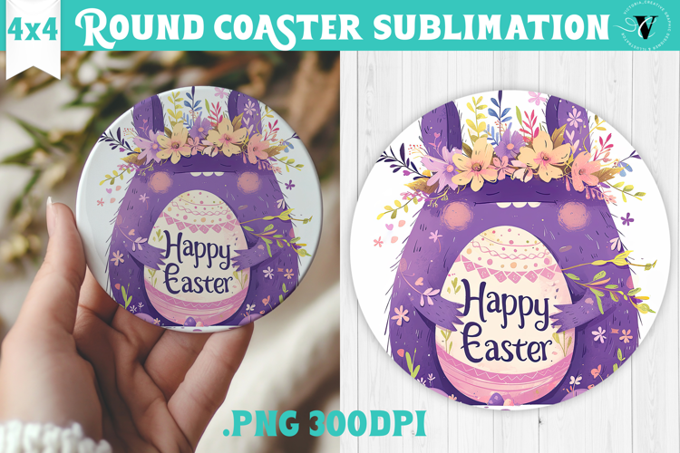 Easter Round Coaster | Watercolor Troll | Happy Easter