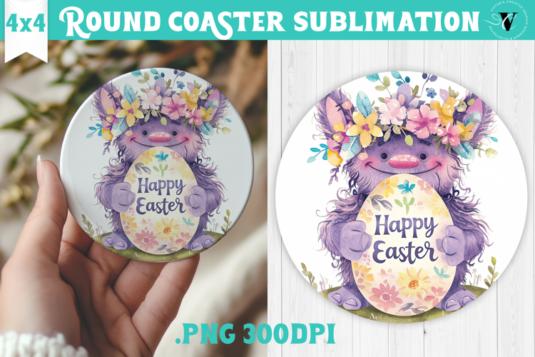Easter Round Coaster | Watercolor Troll | Happy Easter