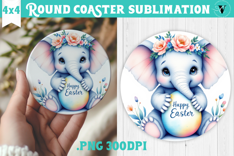 Easter Round Coaster | Watercolor Elephant | Happy Easter