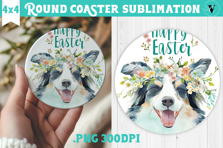 Easter Round Coaster | Watercolor Dog | Happy Easter