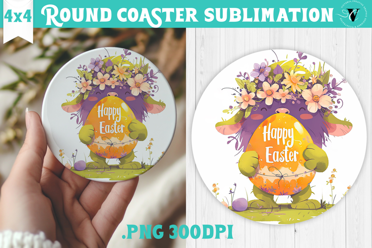 Easter Round Coaster | Watercolor Troll | Happy Easter