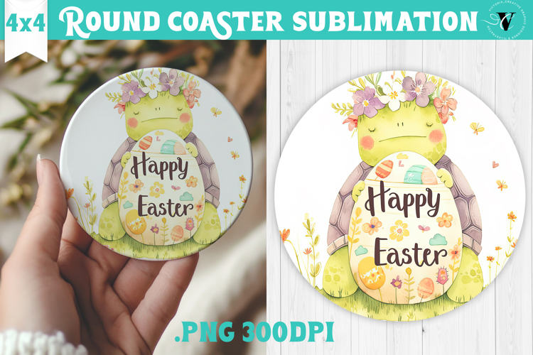 Easter Round Coaster | Watercolor Turtle | Happy Easter