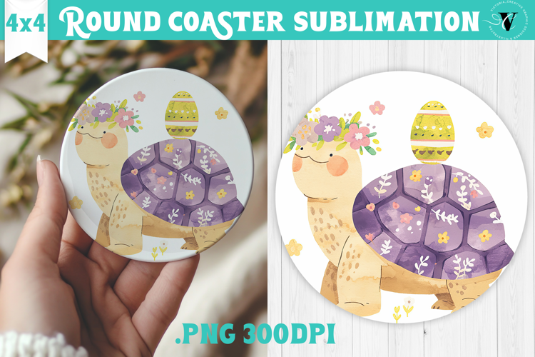 Easter Round Coaster | Watercolor Turtle | Happy Easter
