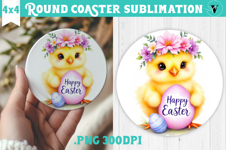 Easter Round Coaster | Watercolor Chick | Happy Easter
