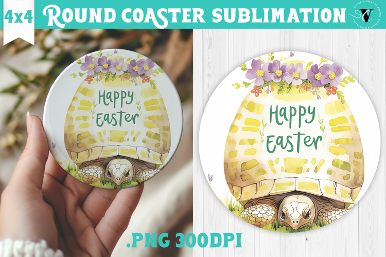 Easter Round Coaster | Watercolor Turtle | Happy Easter