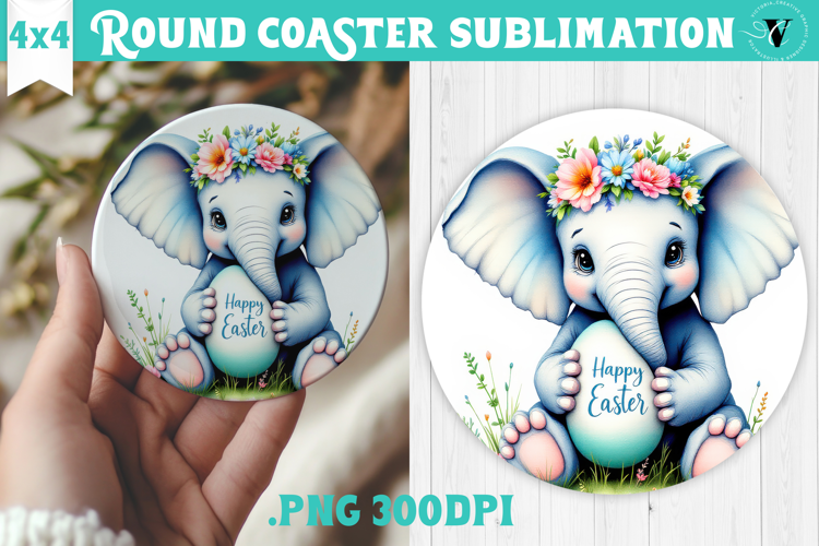 Easter Round Coaster | Watercolor Elephant | Happy Easter