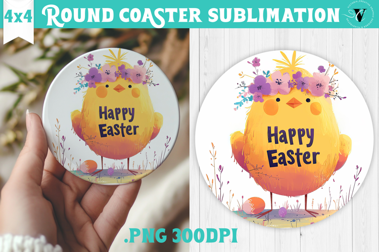 Easter Round Coaster | Watercolor Chick | Happy Easter
