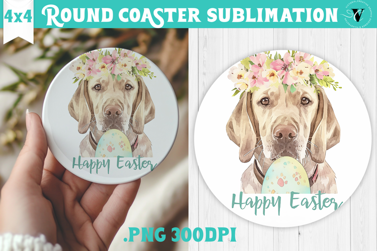 Easter Round Coaster | Watercolor Dog | Happy Easter