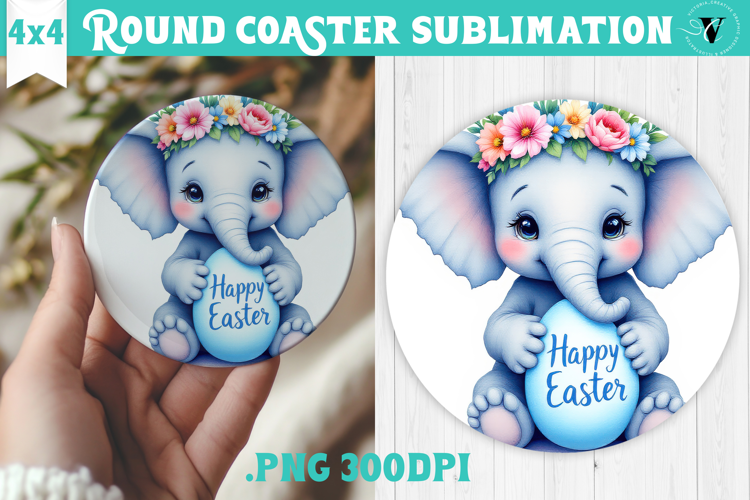 Easter Round Coaster | Watercolor Elephant | Happy Easter