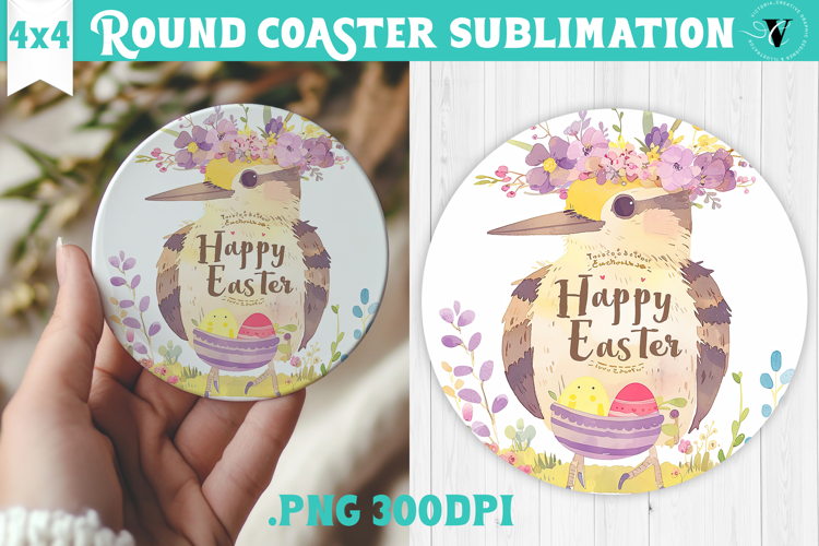 Easter Round Coaster | Watercolor Woodpecker | Happy Easter