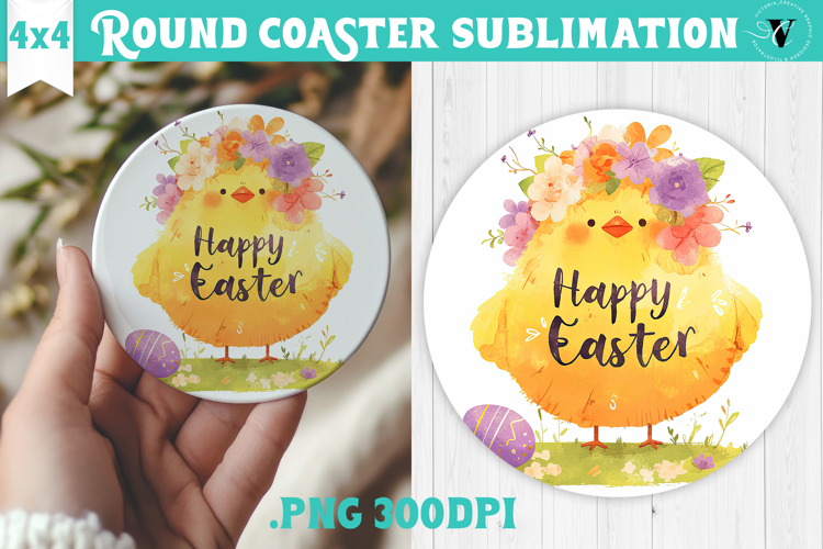 Easter Round Coaster | Watercolor Chick | Happy Easter