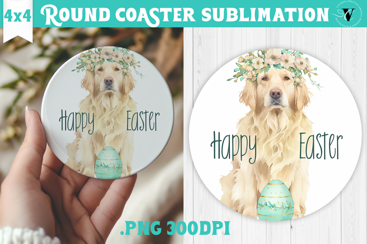 Easter Round Coaster | Watercolor Dog | Happy Easter