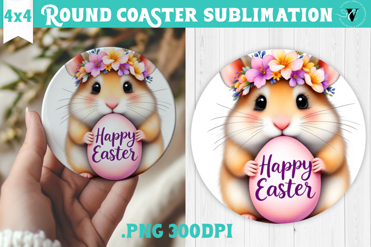 Easter Round Coaster | Watercolor Hamster | Happy Easter