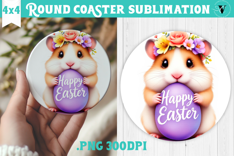Easter Round Coaster | Watercolor Hamster | Happy Easter