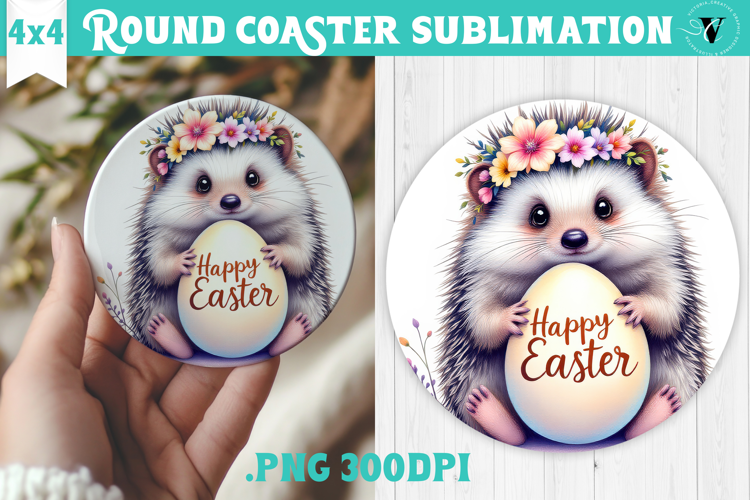 Easter Round Coaster | Watercolor Hedgehog | Happy Easter