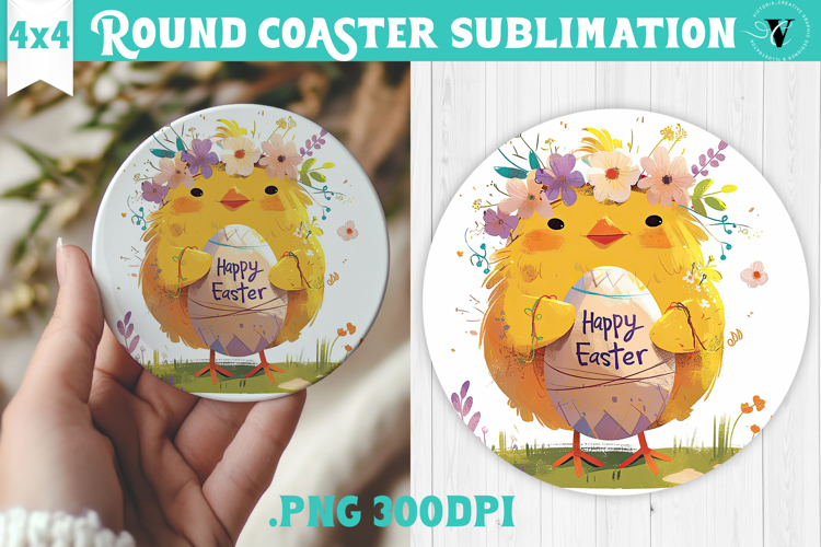 Easter Round Coaster | Watercolor Chick | Happy Easter