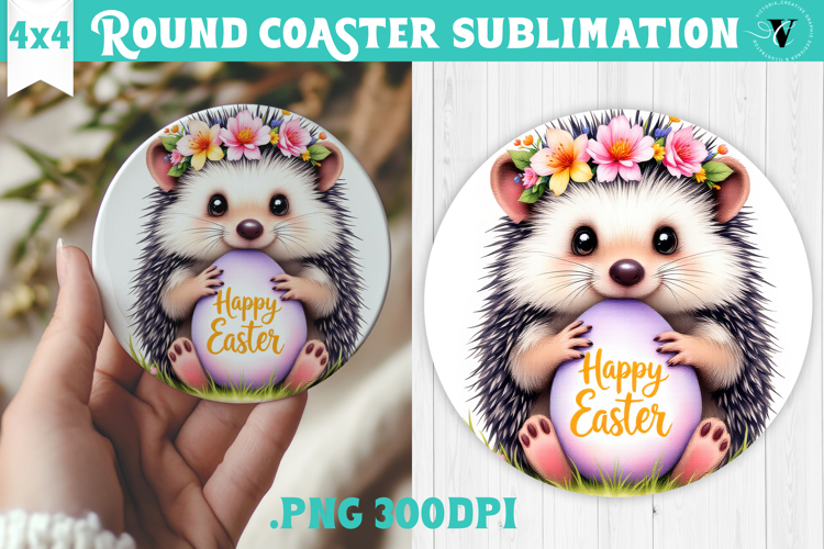 Easter Round Coaster | Watercolor Hedgehog | Happy Easter
