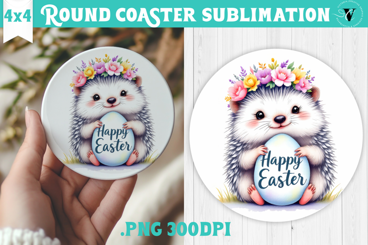 Easter Round Coaster | Watercolor Hedgehog | Happy Easter