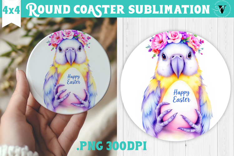 Easter Round Coaster | Watercolor Parrot | Happy Easter