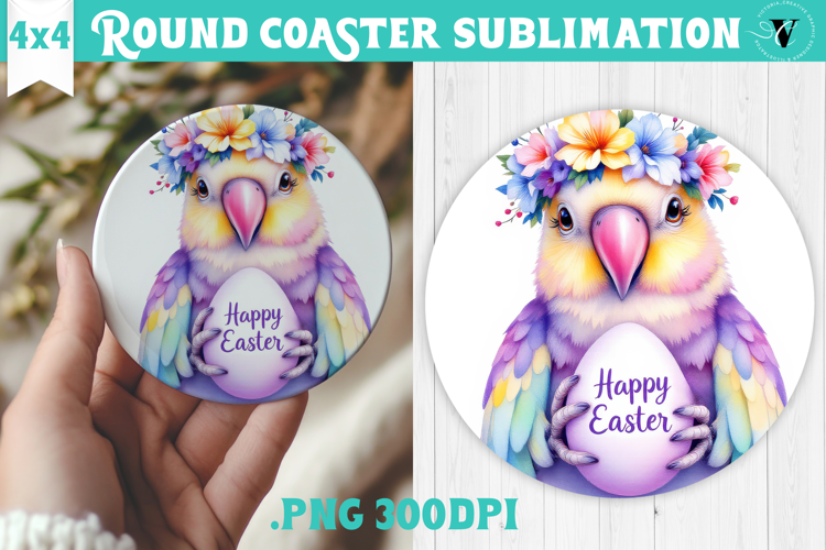 Easter Round Coaster | Watercolor Parrot | Happy Easter