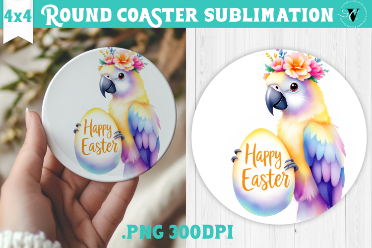 Easter Round Coaster | Watercolor Parrot | Happy Easter