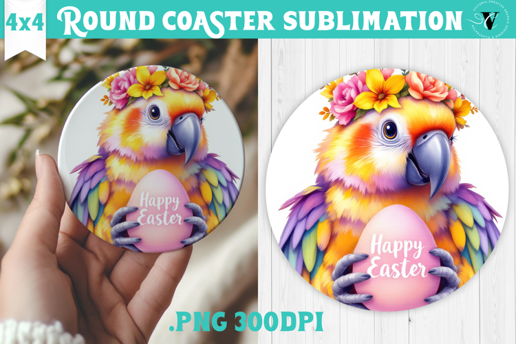 Easter Round Coaster | Watercolor Parrot | Happy Easter