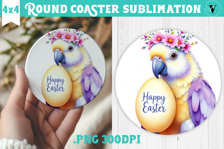 Easter Round Coaster | Watercolor Parrot | Happy Easter