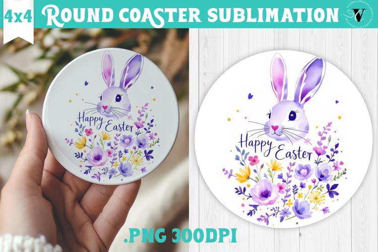 Easter Round Coaster | Watercolor Bunny | Happy Easter