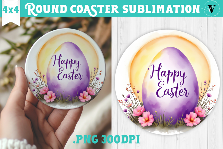 Easter Round Coaster | Watercolor Egg | Happy Easter