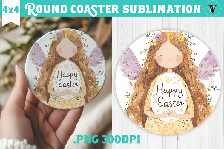 Easter Round Coaster | Watercolor Fairy | Happy Easter