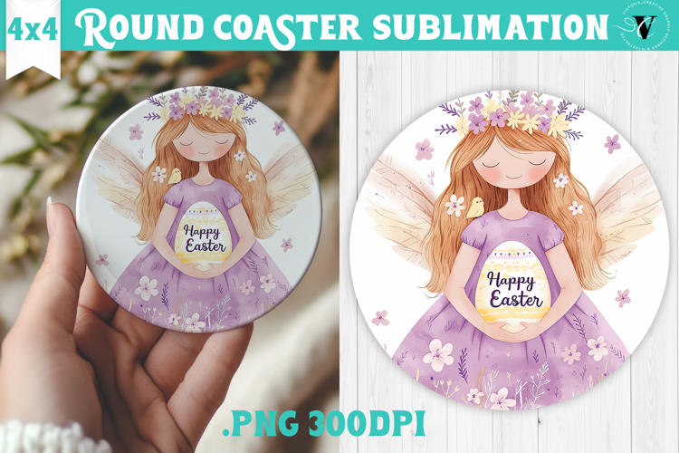 Easter Round Coaster | Watercolor Fairy | Happy Easter