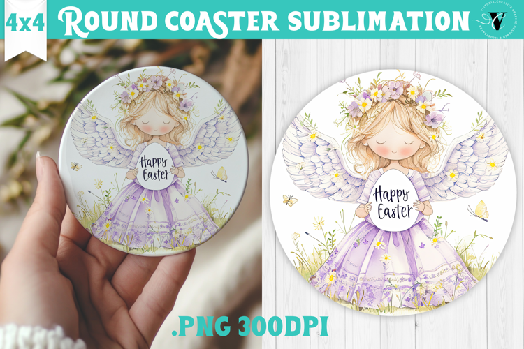 Easter Round Coaster | Watercolor Fairy | Happy Easter