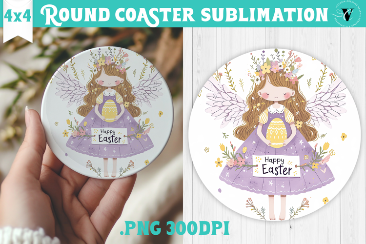 Easter Round Coaster | Watercolor Fairy | Happy Easter