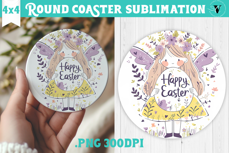 Easter Round Coaster | Watercolor Fairy | Happy Easter