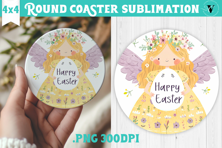 Easter Round Coaster | Watercolor Fairy | Happy Easter