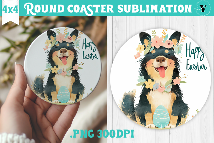 Easter Round Coaster | Watercolor Dog | Happy Easter