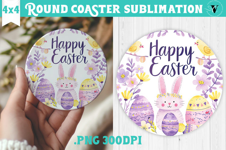 Easter Round Coaster | Watercolor Bunny | Happy Easter