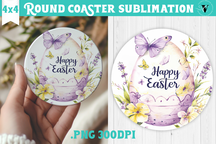 Easter Round Coaster | Watercolor Egg | Happy Easter