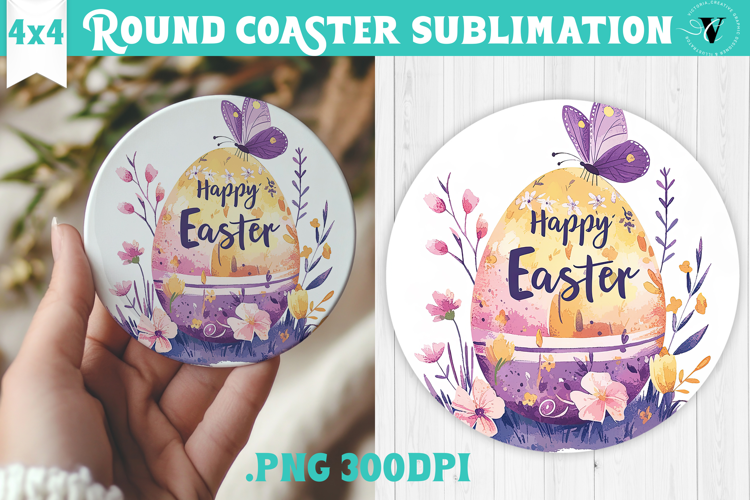 Easter Round Coaster | Watercolor Egg | Happy Easter