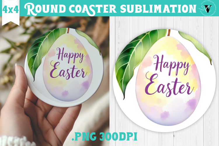 Easter Round Coaster | Watercolor Egg | Happy Easter
