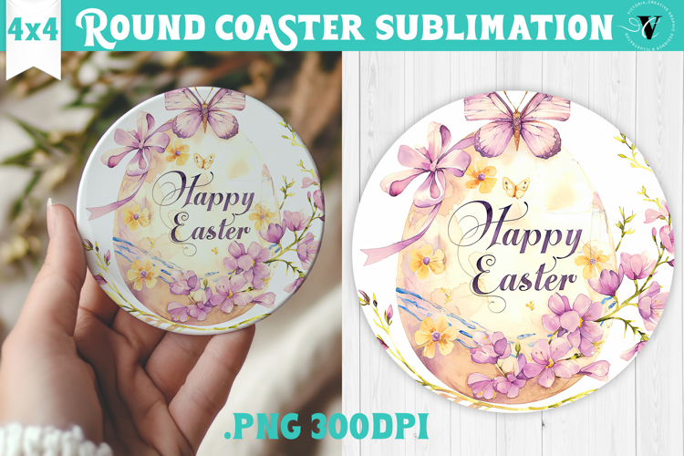Easter Round Coaster | Watercolor Egg | Happy Easter