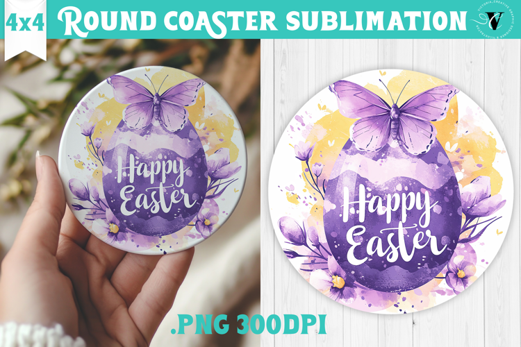 Easter Round Coaster | Watercolor Egg | Happy Easter