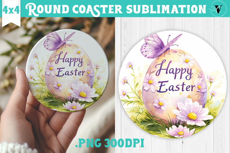 Easter Round Coaster | Watercolor Egg | Happy Easter