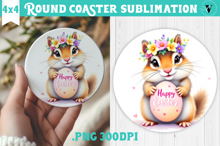 Easter Round Coaster | Watercolor Chipmunk | Happy Easter